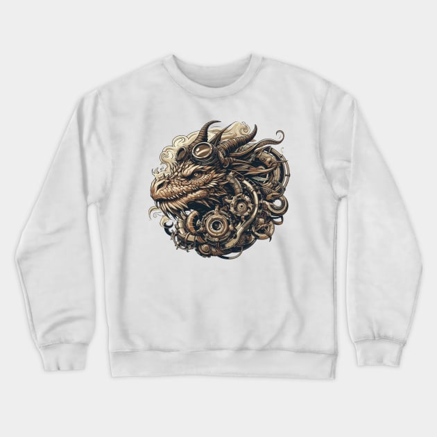 Untamed Steampunk Fantasy Dragon Crewneck Sweatshirt by Organicgal Graphics